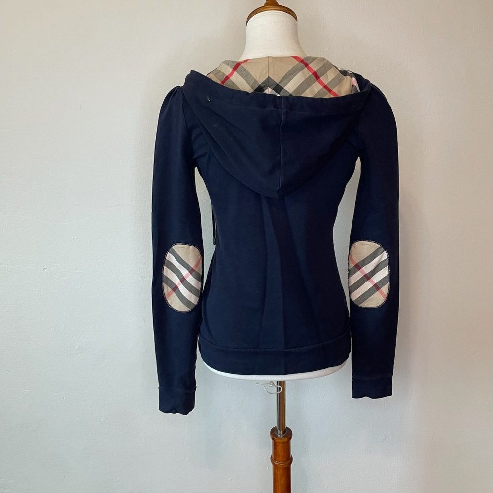 Burberry Brit Navy Hoodie w/ Plaid Detailing - Size Small